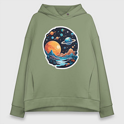 Толстовка оверсайз женская Далеко в космосе планеты, цвет: авокадо