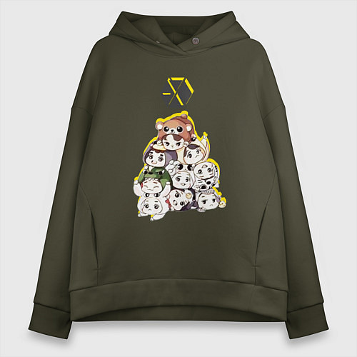 Женское худи оверсайз Exo в виде милых зверушек / Хаки – фото 1
