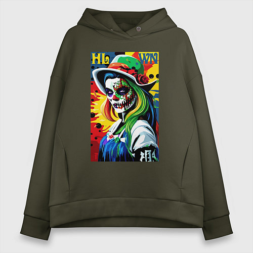 Женское худи оверсайз Girl witch - pop art / Хаки – фото 1