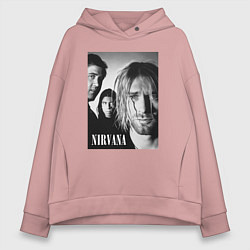Толстовка оверсайз женская Nirvana rock band black, цвет: пыльно-розовый