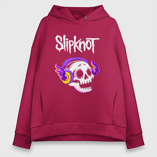 Женское худи оверсайз Slipknot - неоновый череп / Маджента – фото 1