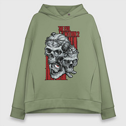 Толстовка оверсайз женская The evil within 2 skulls, цвет: авокадо