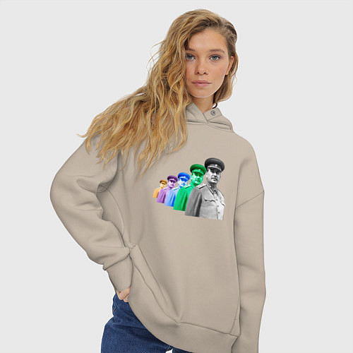 Женское худи оверсайз Pop art товарищ Сталин / Миндальный – фото 3