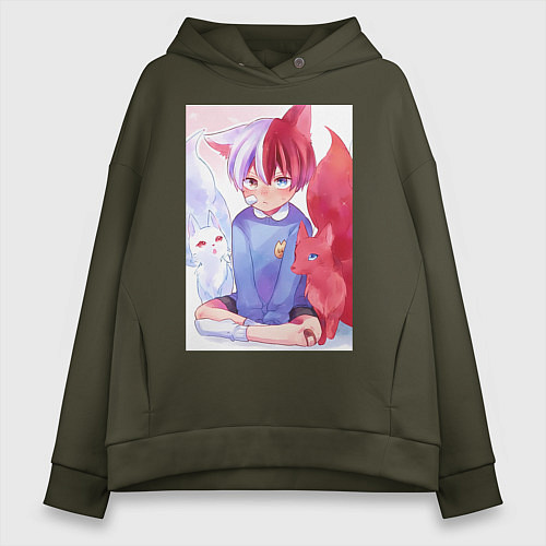 Женское худи оверсайз Моя геройская академия Сёто Тодороки лисы / Хаки – фото 1