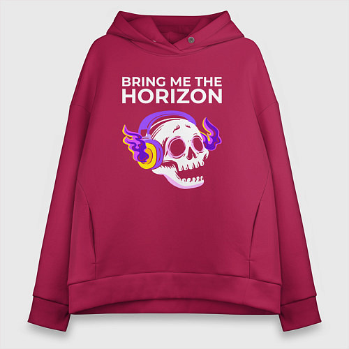 Женское худи оверсайз Bring Me the Horizon - неоновый череп / Маджента – фото 1