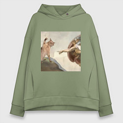 Толстовка оверсайз женская Кот сотворение Адама, цвет: авокадо