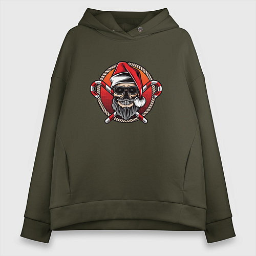 Женское худи оверсайз Skull Santa / Хаки – фото 1