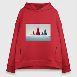 Толстовка оверсайз женская Новогодний минимализм, цвет: красный