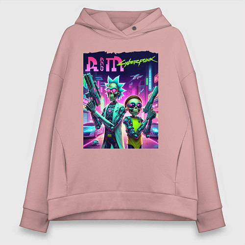 Женское худи оверсайз Rick and Morty - cyberpunk / Пыльно-розовый – фото 1