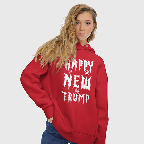 Женское худи оверсайз Happy new Trump - motto / Красный – фото 3