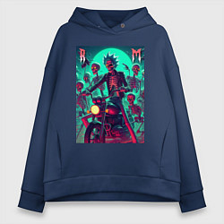 Толстовка оверсайз женская Рик Санчес крутой байкер - нейроарт, цвет: тёмно-синий