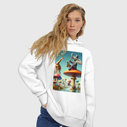 Толстовка оверсайз женская Слон играет на саксофоне жирафу, цвет: белый — фото 2