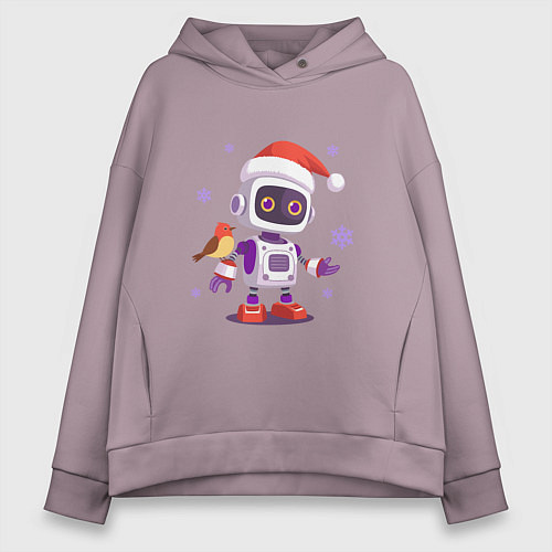 Женское худи оверсайз Робот и снежинки / Сиреневый – фото 1