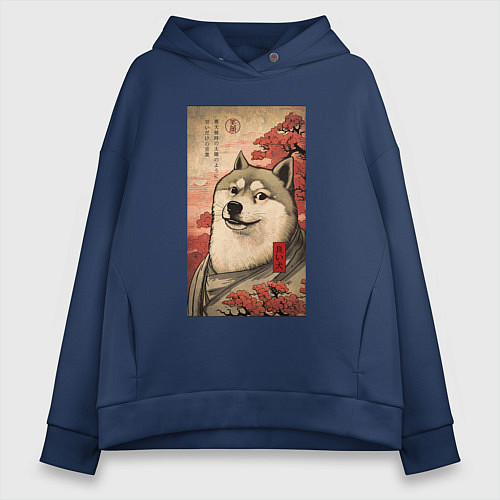 Женское худи оверсайз Doge meme - japan style / Тёмно-синий – фото 1