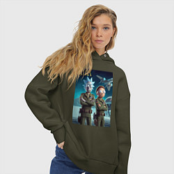 Толстовка оверсайз женская Rick and Morty - air force нейроарт, цвет: хаки — фото 2