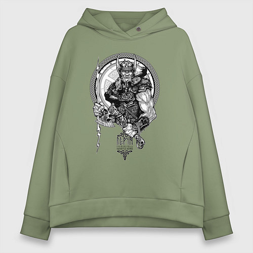 Женское худи оверсайз Славянский бог Перун - покровитель воинов / Авокадо – фото 1