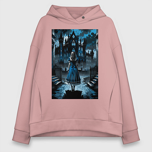 Женское худи оверсайз Готичная Алиса в стране чудес / Пыльно-розовый – фото 1