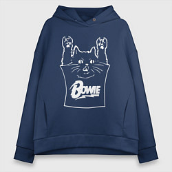 Толстовка оверсайз женская David Bowie - cat rock, цвет: тёмно-синий