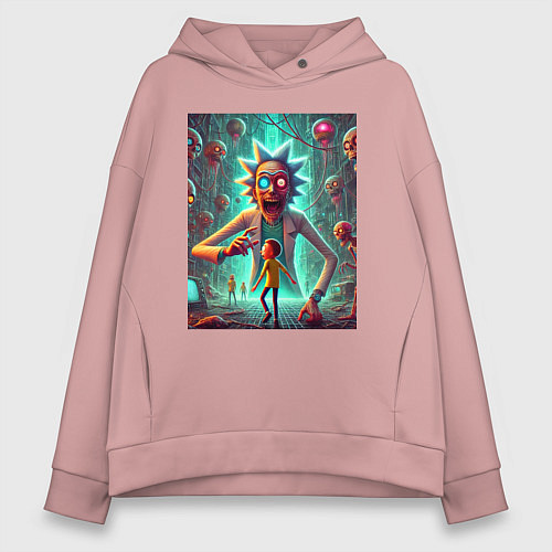 Женское худи оверсайз Морти в лаборатории Рика Санчеса - нейроарт / Пыльно-розовый – фото 1