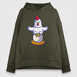 Толстовка оверсайз женская Куриная йога, цвет: хаки