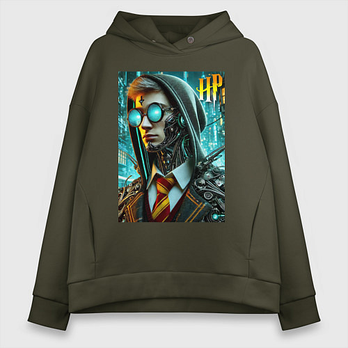 Женское худи оверсайз Cyber Harry Potter - ai art fantasy / Хаки – фото 1