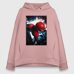 Толстовка оверсайз женская Человек паук над ночным городом, цвет: пыльно-розовый