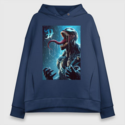 Толстовка оверсайз женская Веном под проливным дождём - нейроарт фантазия, цвет: тёмно-синий