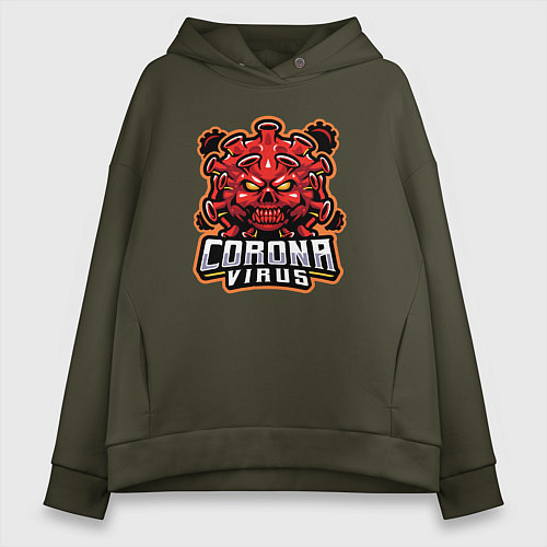 Женское худи оверсайз Страшный коронавирус / Хаки – фото 1