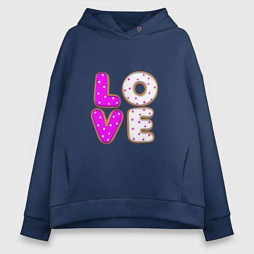 Женское худи оверсайз Love - розовый пряник / Тёмно-синий – фото 1