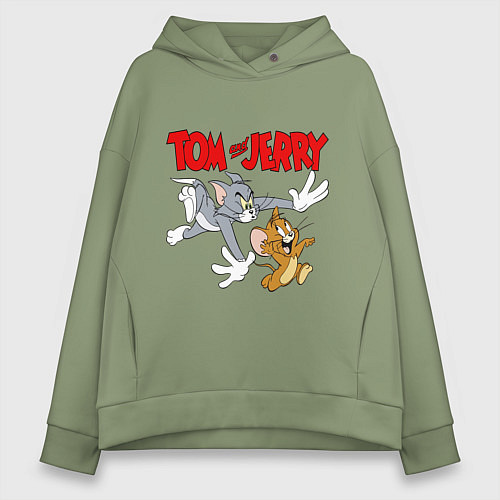 Женское худи оверсайз Том и Джерри - погоня / Авокадо – фото 1