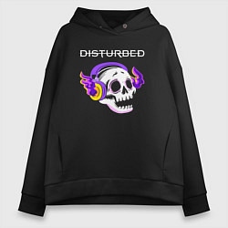 Женское худи оверсайз Disturbed - неоновый череп