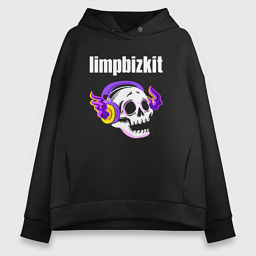 Женское худи оверсайз Limp Bizkit - неоновый череп / Черный – фото 1