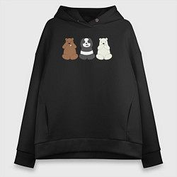 Толстовка оверсайз женская Три мишки, цвет: черный