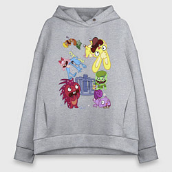 Толстовка оверсайз женская Happy three friends - carousel, цвет: меланж