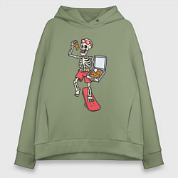 Толстовка оверсайз женская Скейтер с пиццей, цвет: авокадо