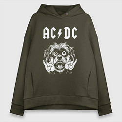 Толстовка оверсайз женская AC DC rock dog, цвет: хаки