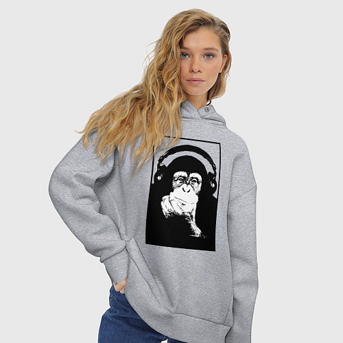 Женское худи оверсайз Monkey in the headphones / Меланж – фото 3