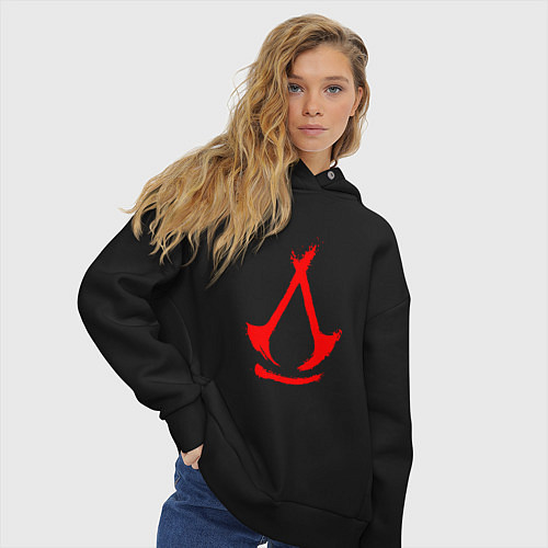 Женское худи оверсайз Assassins creed - shadows logotype / Черный – фото 3