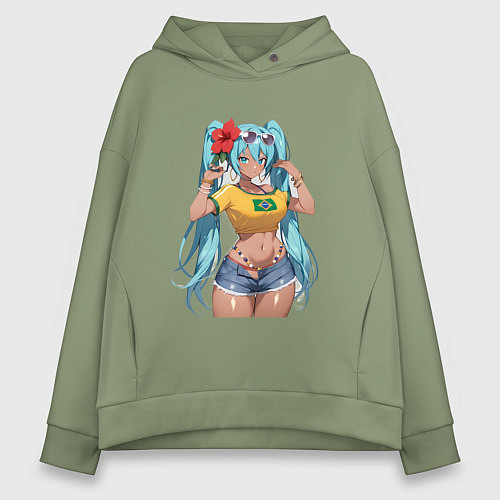 Женское худи оверсайз Miku Hatsune с цветком / Авокадо – фото 1
