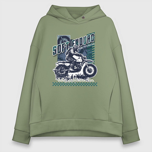Женское худи оверсайз Мотоциклист на мотоцикле:Soft enduro / Авокадо – фото 1
