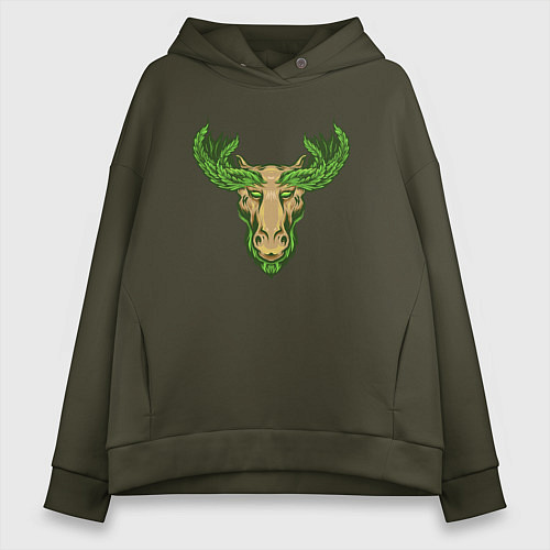 Женское худи оверсайз Nature deer / Хаки – фото 1