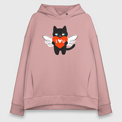 Толстовка оверсайз женская Ангельский котик, цвет: пыльно-розовый