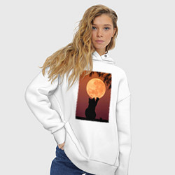 Толстовка оверсайз женская Кот трогает луну, цвет: белый — фото 2