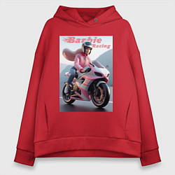 Толстовка оверсайз женская Барби на спортивном байке - экстрим, цвет: красный
