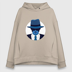 Толстовка оверсайз женская Детектив в шляпе синий, цвет: миндальный