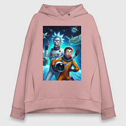 Толстовка оверсайз женская Космонавты Рик и Морти - нейроарт фантазия, цвет: пыльно-розовый