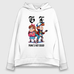 Толстовка оверсайз женская Dipper and Mabel - punks not dead meme, цвет: белый