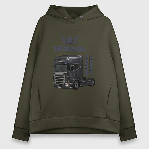 Женское худи оверсайз Скания truck driver / Хаки – фото 1