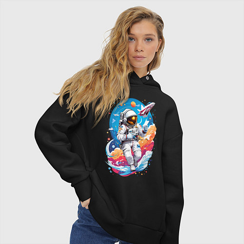 Женское худи оверсайз Космонавт в небе / Черный – фото 3