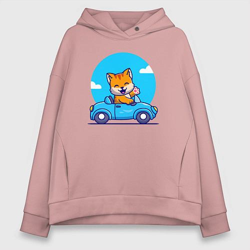 Женское худи оверсайз Котик водитель / Пыльно-розовый – фото 1